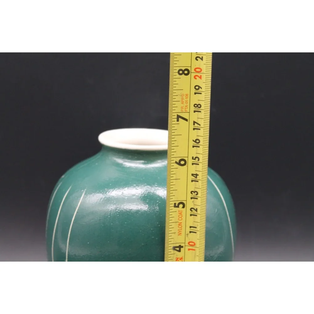Vintage Waylande Gregory Sgraffito Art Pottery Vase Green Figural Face MCM
